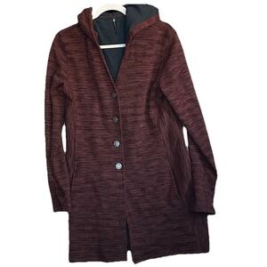 KUHL Isla Long Hooded Sweater Jacket Burnt Sienna Large Wool Blend Pockets Read